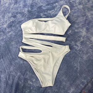 White One Shoulder Cut Out One Piece Swimsuit Sz M